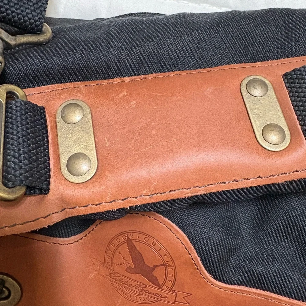 Vintage Eddie Bauer Leather +Canvas Hanging Garment Bag & Matching Carry Bag Set